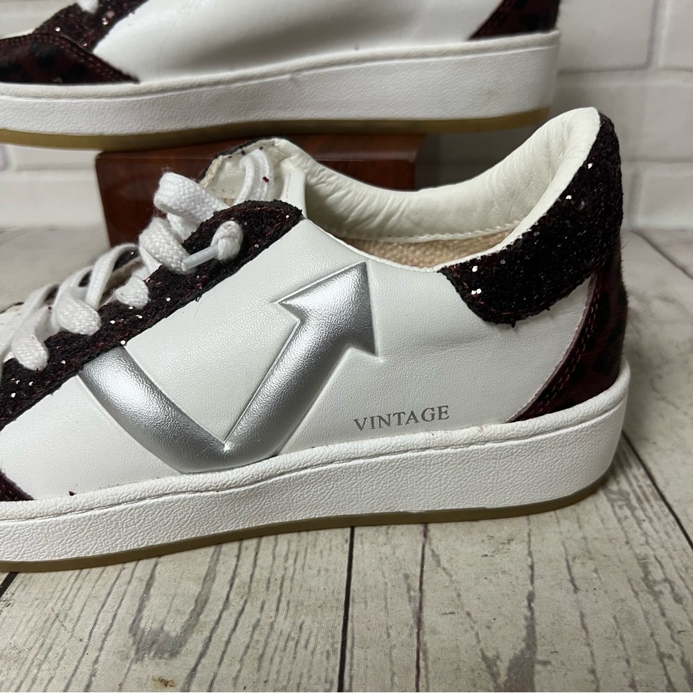 Vintage Havana Size 9 South Sneakers Wild Plum Dark Red Hair White Silver Shoes - Picture 7 of 10